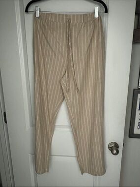SHEIN Beige Pinstripe Drawstring Chinos